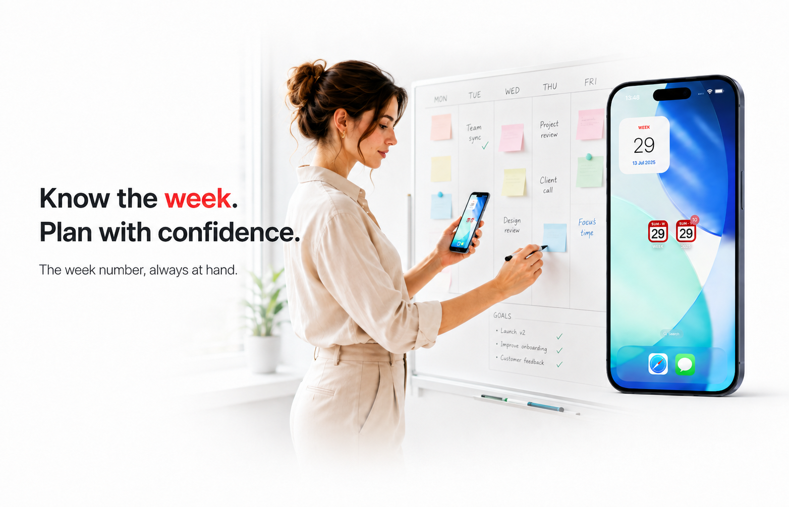 Week zeigt die aktuelle Kalenderwoche auf dem iPhone an