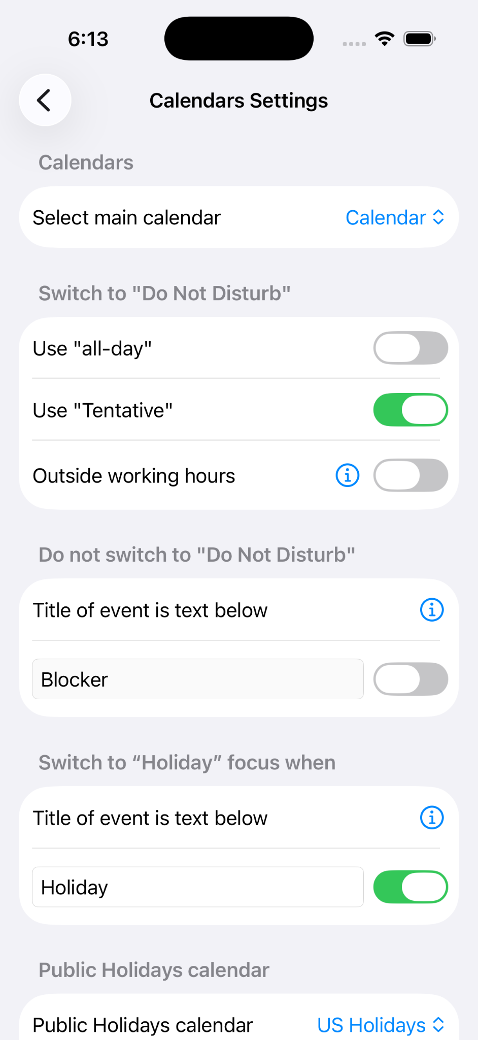 Impostazioni di Smart Focus per calendario, eventi e parole chiave