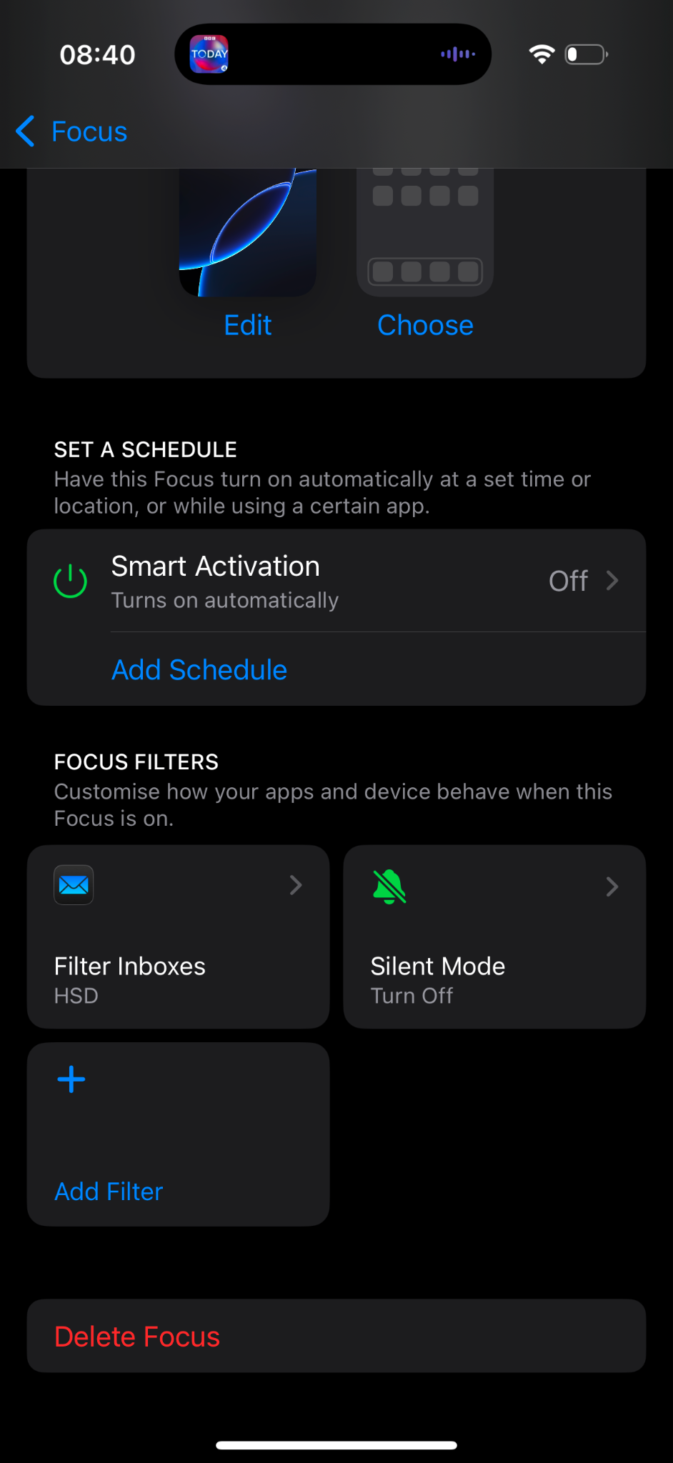 Filtri Full immersion e impostazioni della modalità silenziosa per Personale su iPhone