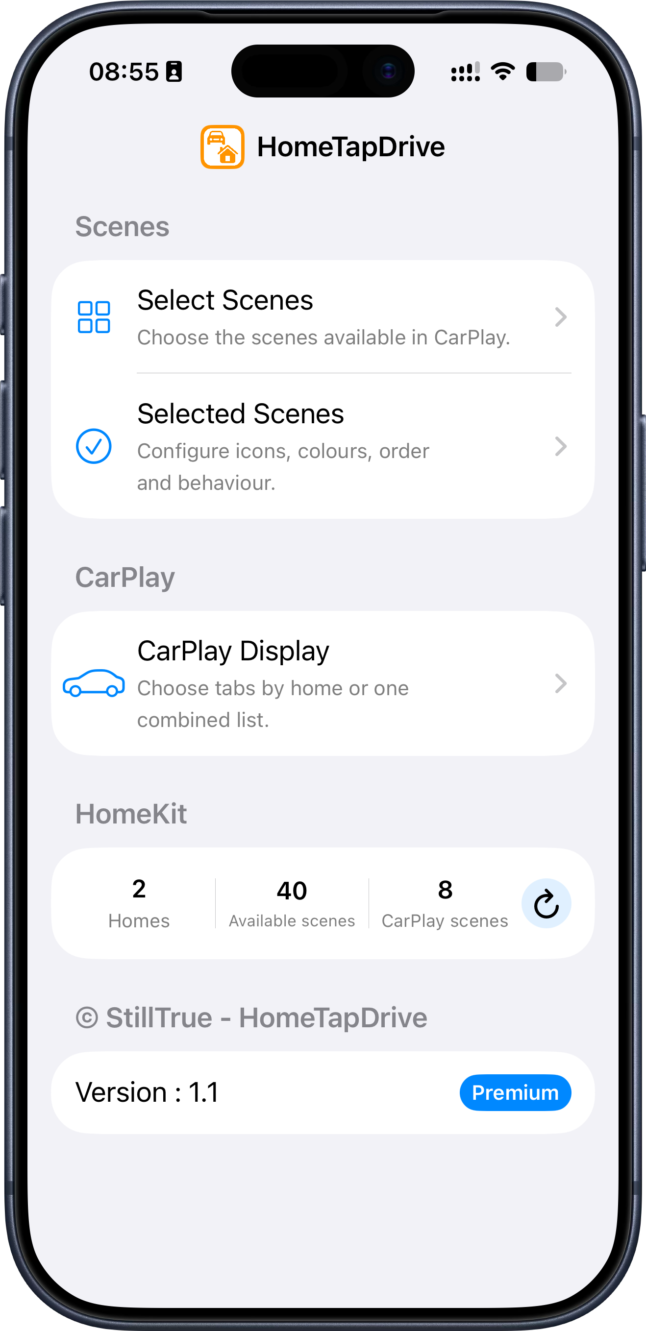 HomeTapDrive configuration screen on iPhone