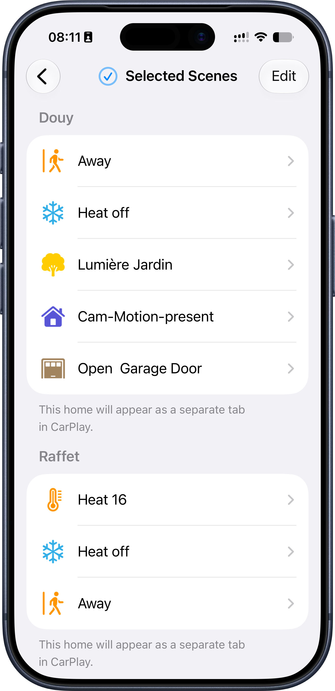 HomeTapDrive screen for personalising a scene action