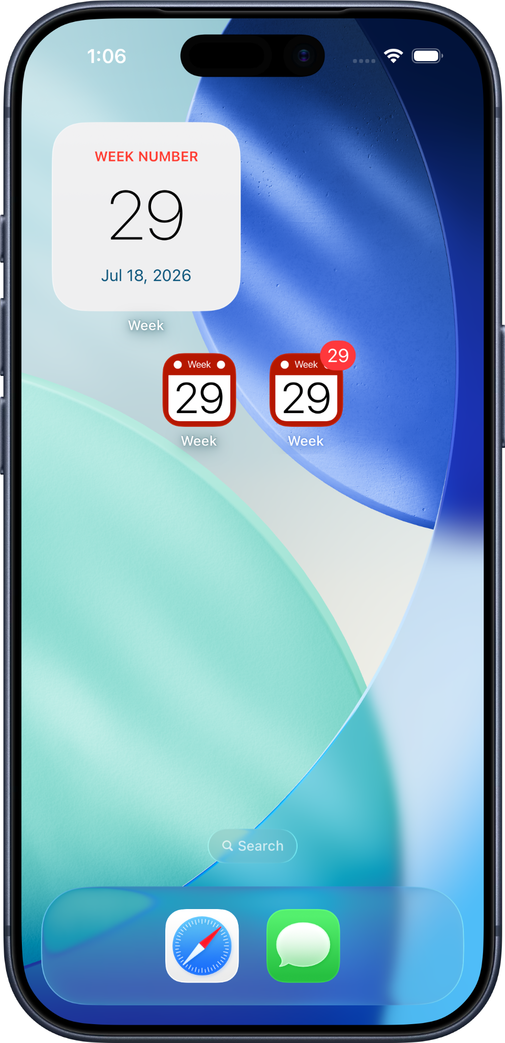 Week Number displaying the current week number on iPhone