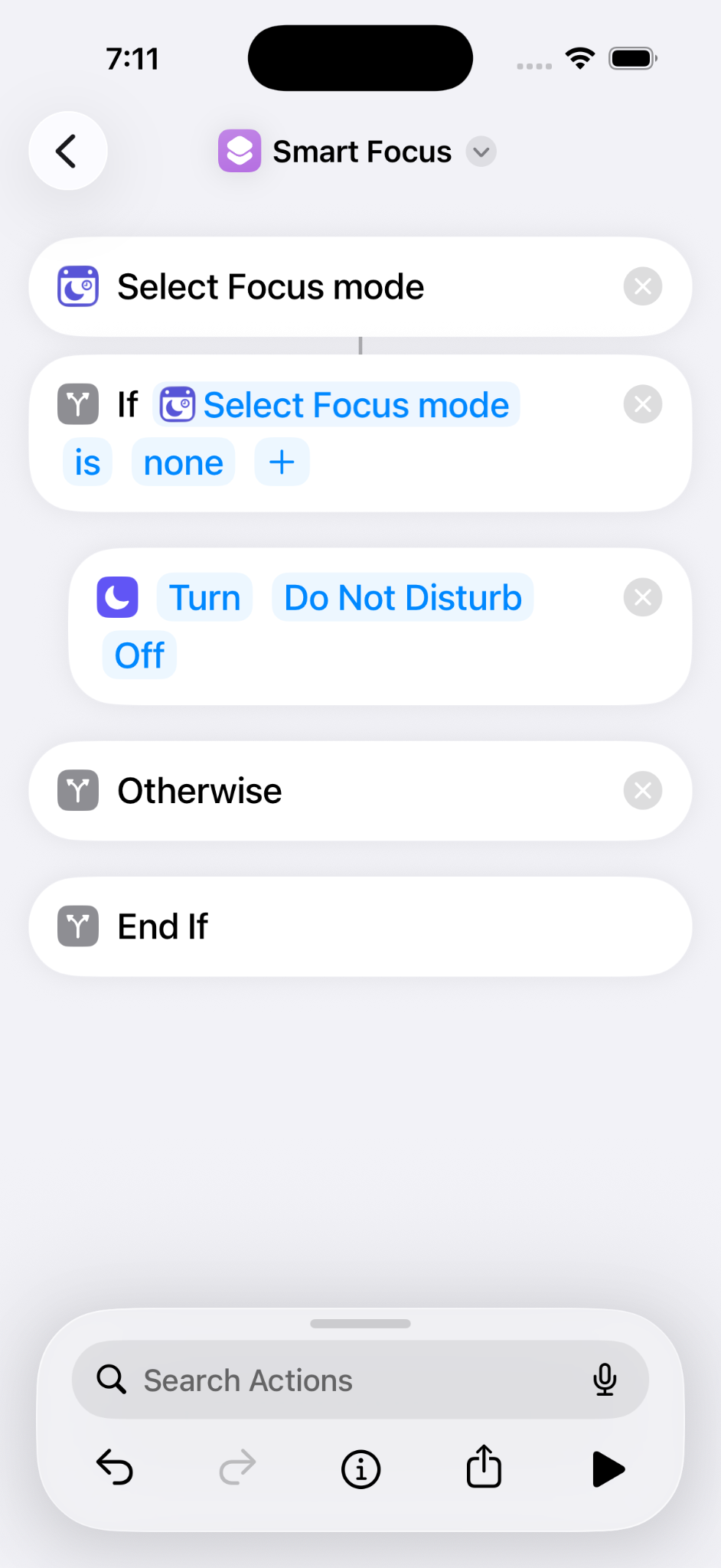 Smart Focus Shortcut with If and Set Focus actions