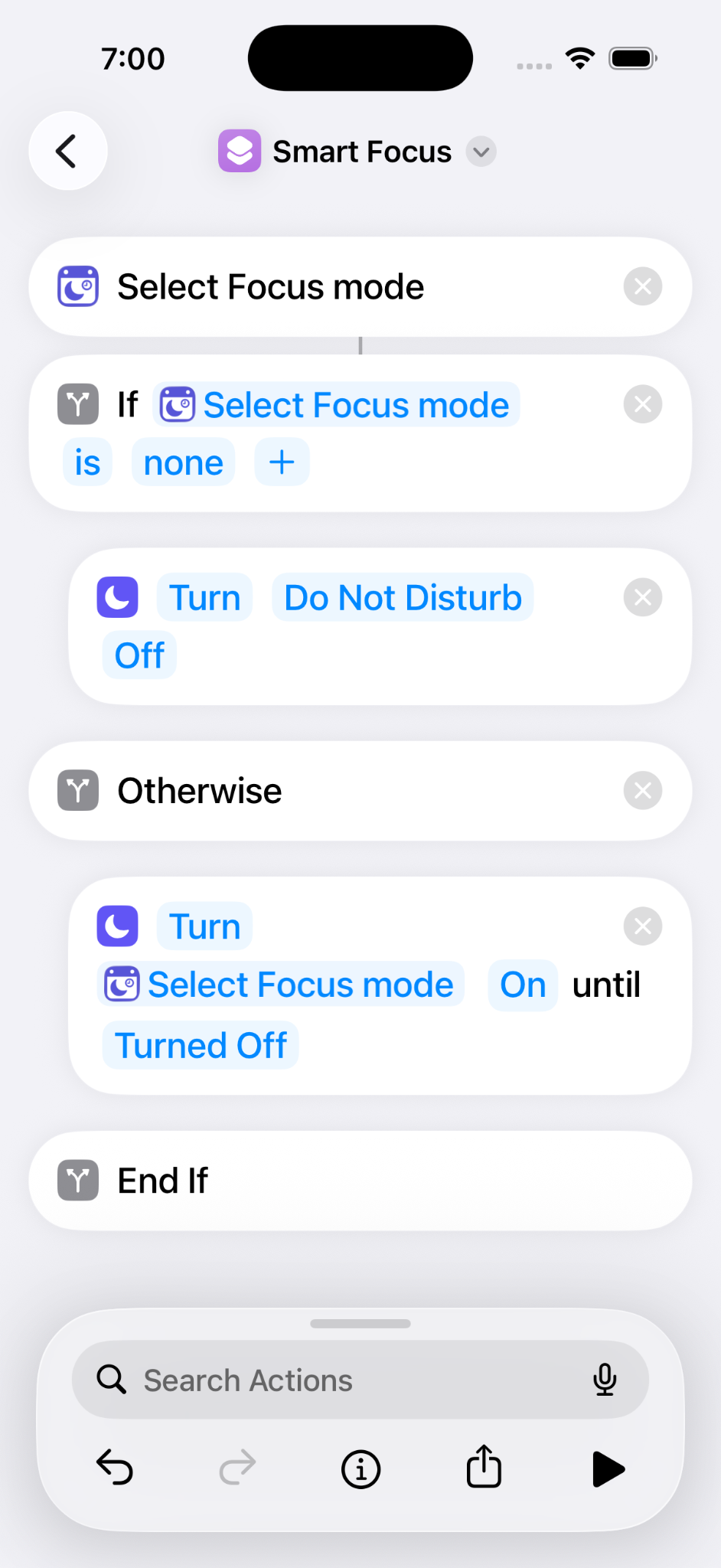 Completed Smart Focus Shortcut configuration
